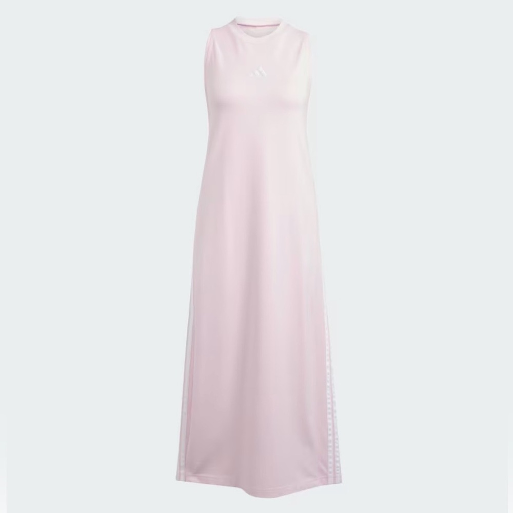 Adidas Essentials 3-Stripes Long Racerback Pink and White Dress